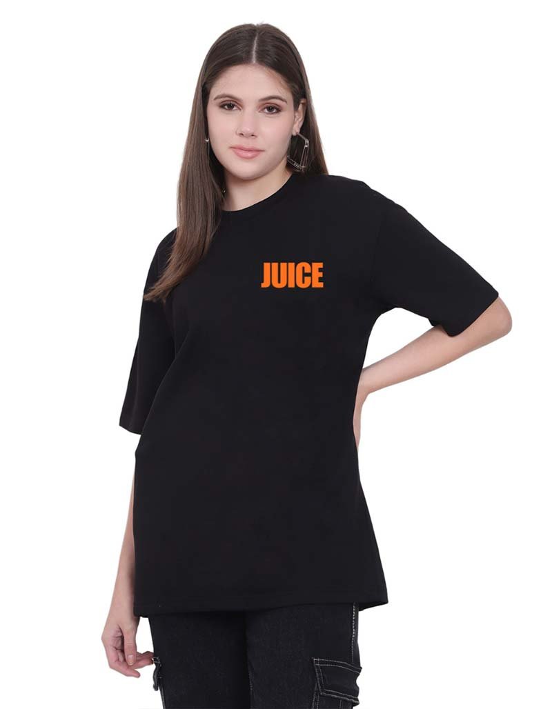 orange juice design oversized black t-shirt India trending 2025 Front