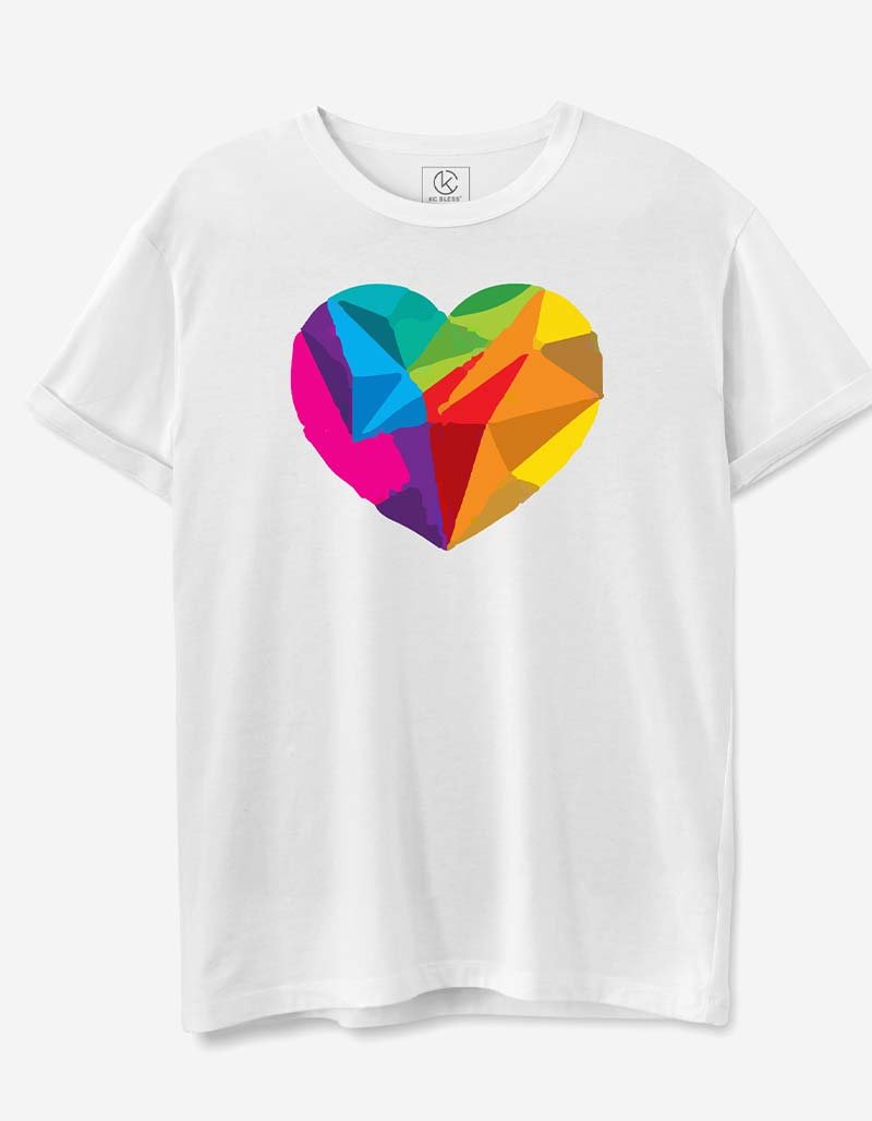 Multi Color Heart Design T-shirt - White