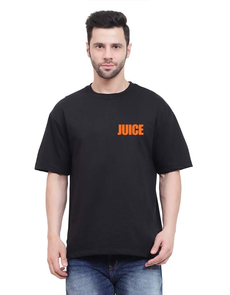 orange juice design oversized black t-shirt India trending 2025 Front