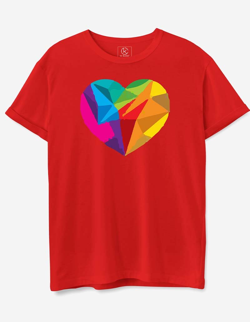 Multi Color Heart Design T-shirt - Red