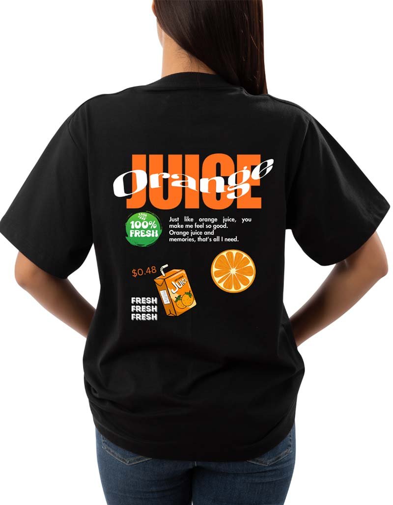 orange juice design oversized black t-shirt India trending 2025 Back