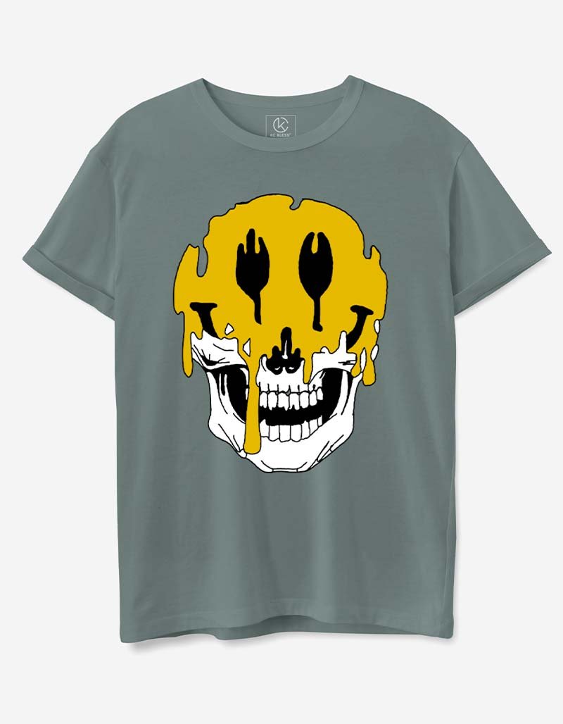 Yellow Skull T-shirt - Greyish Green
