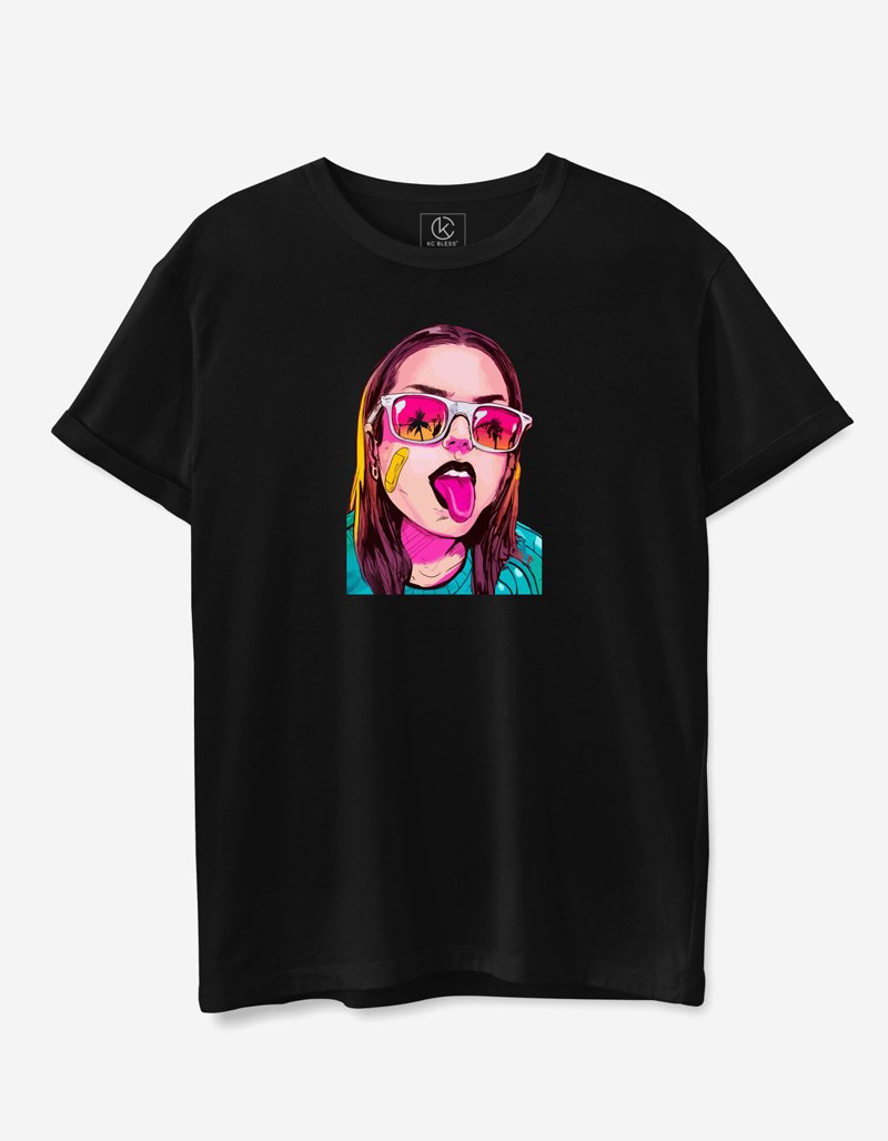 Girl Face Design T-shirt - Black