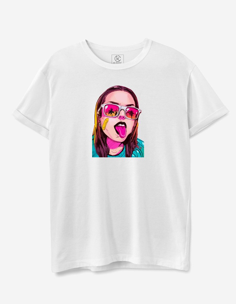 Girl Face Design T-shirt - White