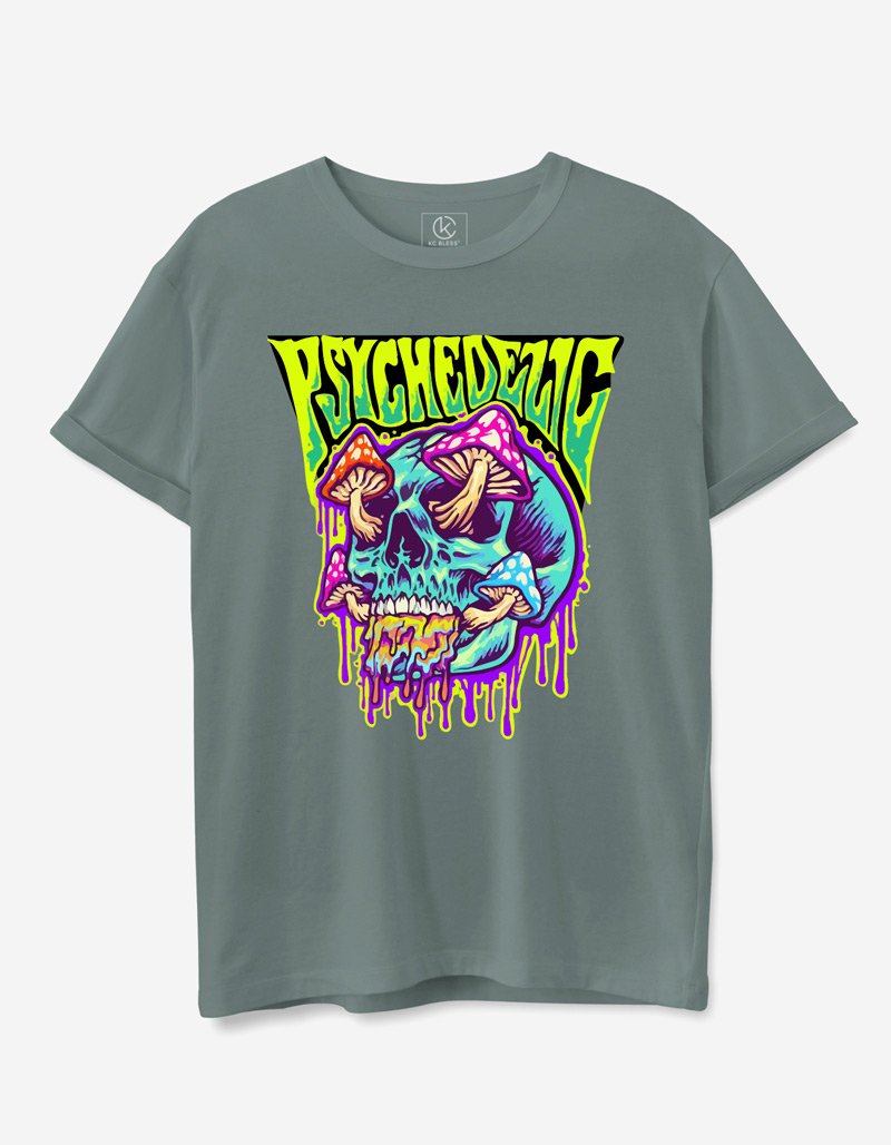 Psychedelic Design T-shirt - Greyish Green