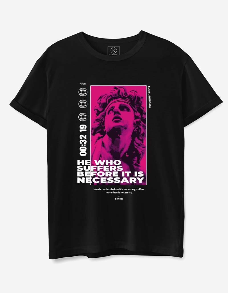 SUFFERS BEFORE NECESSARY design black cotton unisex t-shirt by KC BLESS