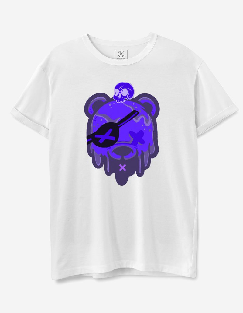 Blue Skull Design T-shirt - White