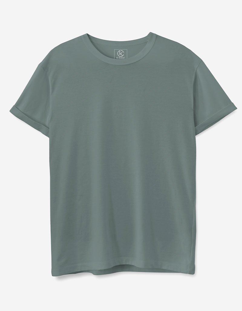 Plain Greyish Green Cotton T-shirt