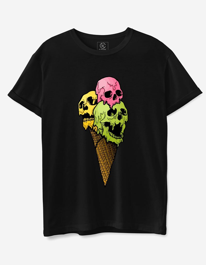 Ice Cream Skull Design T-shirt - Black