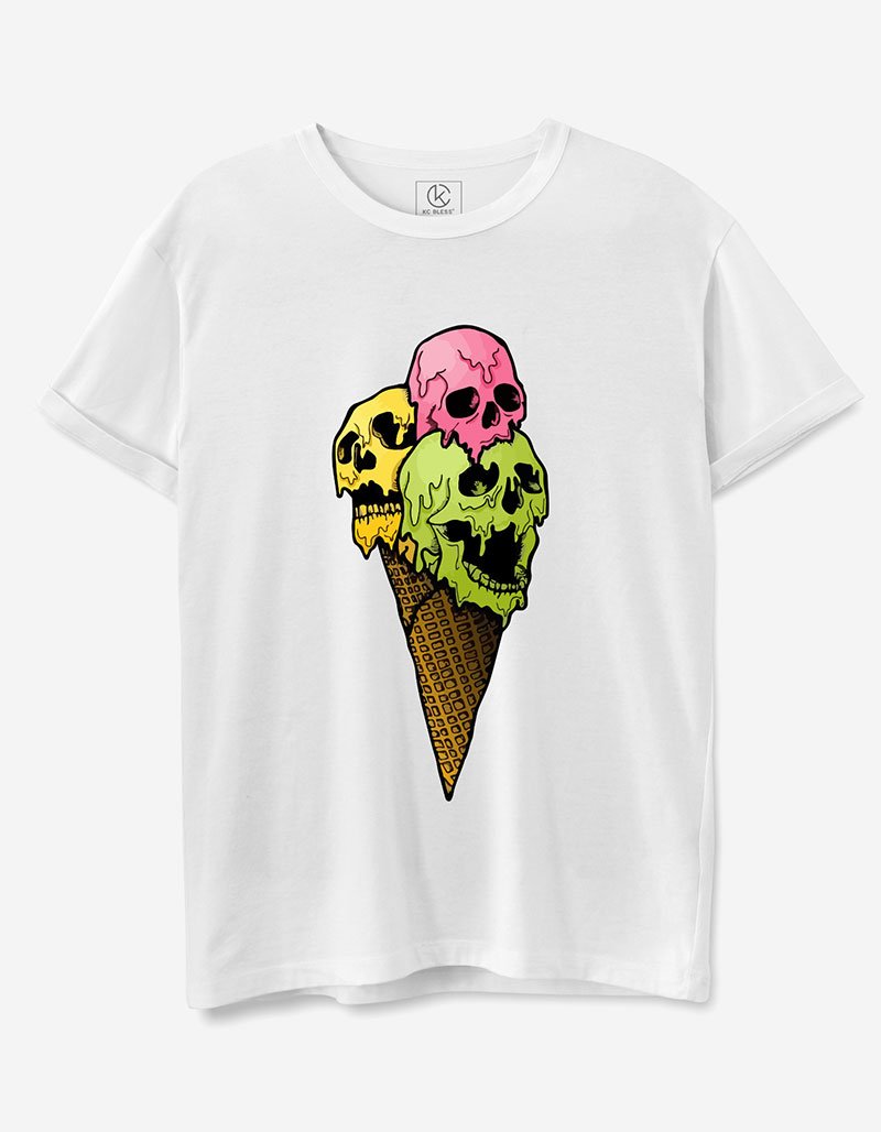 Ice Cream Skull Design T-shirt - White