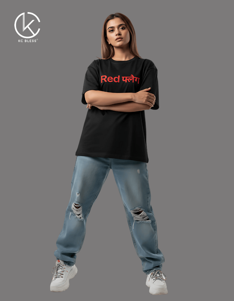 Red Flag Oversize Black T-shirt | Trending Graphic Tee 2025