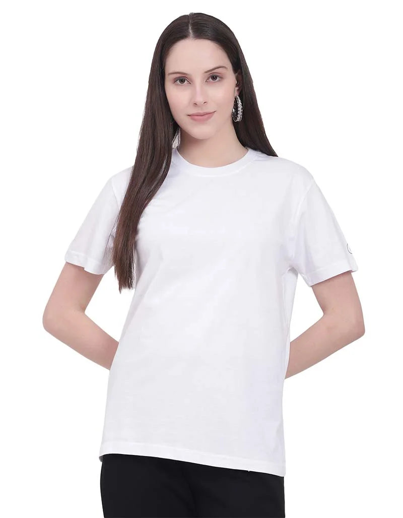 Plain white cotton t-shirt for women by KC BLESS - 100% pure cotton, regular fit, comfortable casual wear
